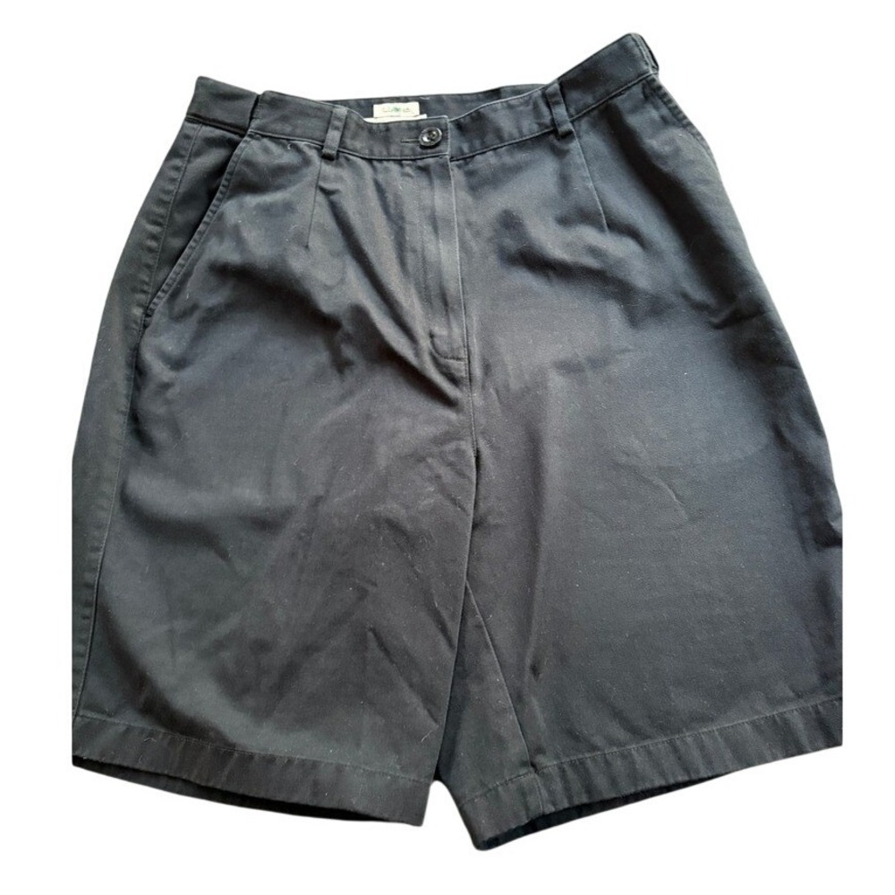 LL Bean Womens Black Original Cotton Chino Shorts Size 12 Reg High Rise 274910